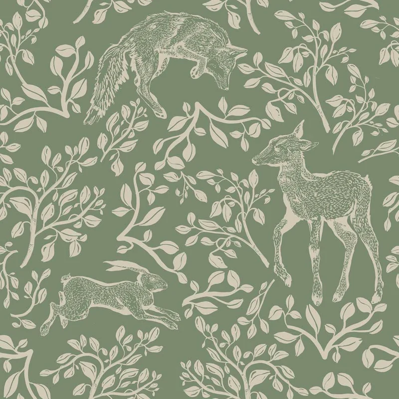 Dekornik Tapete Forest animals and fairytale green Streifen 50 x 280