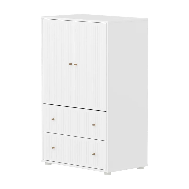 Flexa Saga Schrank, 2 Türen und 2 Schubladen mit Rillen Weiss/Eiche