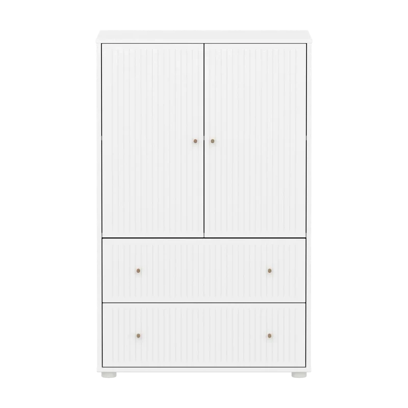 Flexa Saga Schrank, 2 Türen und 2 Schubladen mit Rillen Weiss/Eiche