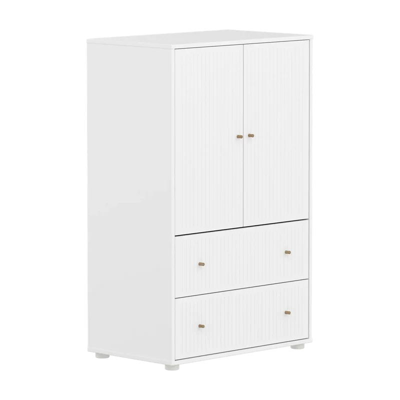 Flexa Saga Schrank, 2 Türen und 2 Schubladen mit Rillen Weiss/Eiche