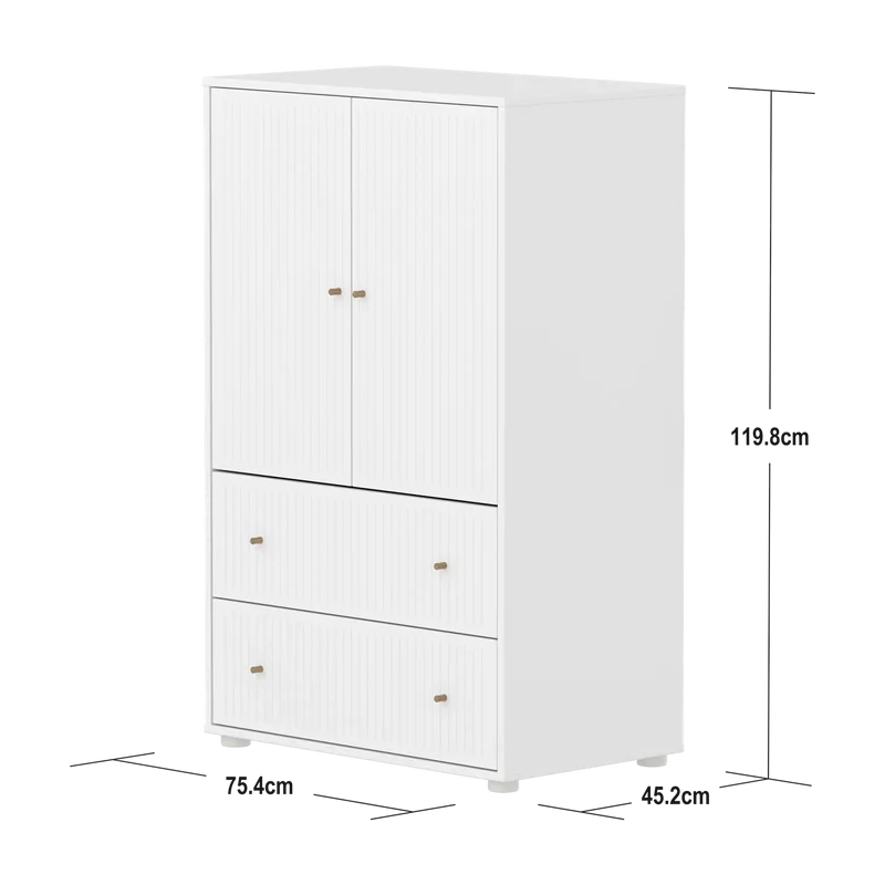 Flexa Saga Schrank, 2 Türen und 2 Schubladen mit Rillen Weiss/Eiche