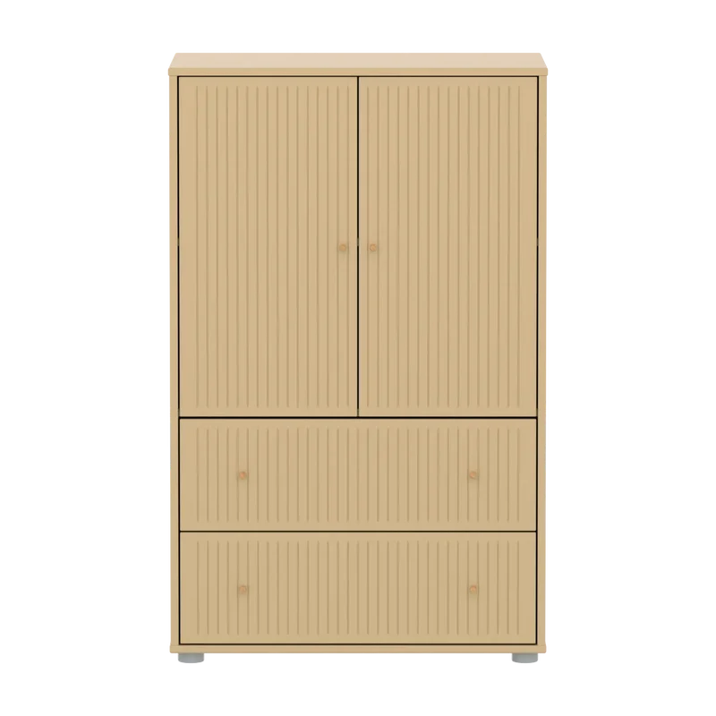 Flexa Saga Schrank, 2 Türen und 2 Schubladen mit Rillen Sand/Eiche/Grau