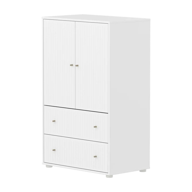 Flexa Saga Schrank, 2 Türen und 2 Schubladen mit Rillen Weiss/Sand