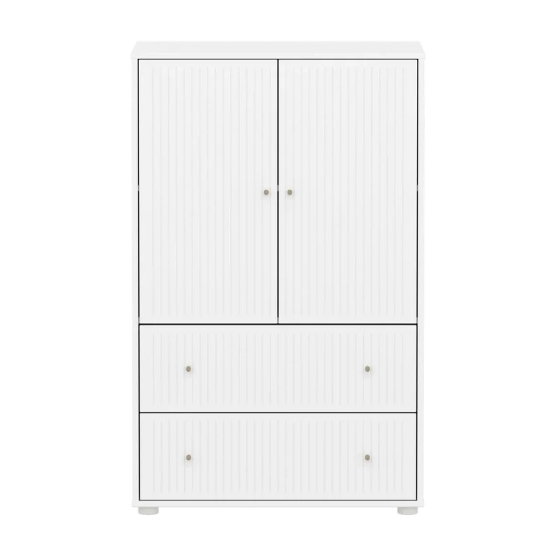 Flexa Saga Schrank, 2 Türen und 2 Schubladen mit Rillen Weiss/Sand