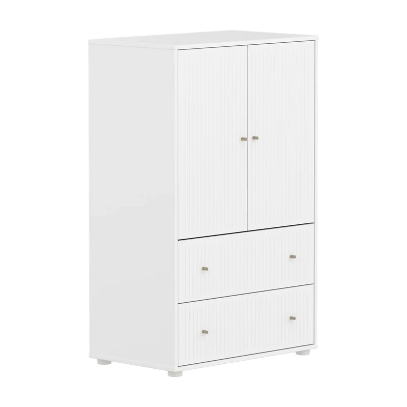 Flexa Saga Schrank, 2 Türen und 2 Schubladen mit Rillen Weiss/Sand