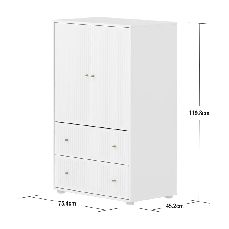 Flexa Saga Schrank, 2 Türen und 2 Schubladen mit Rillen Weiss/Sand