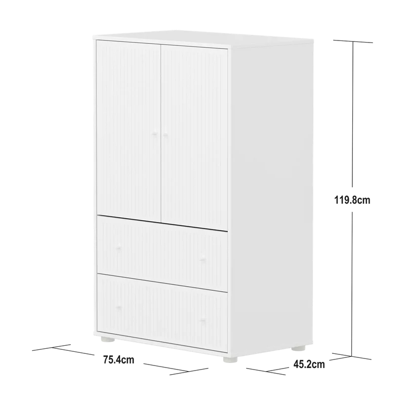 Flexa Saga Schrank, 2 Türen und 2 Schubladen mit Rillen Weiss
