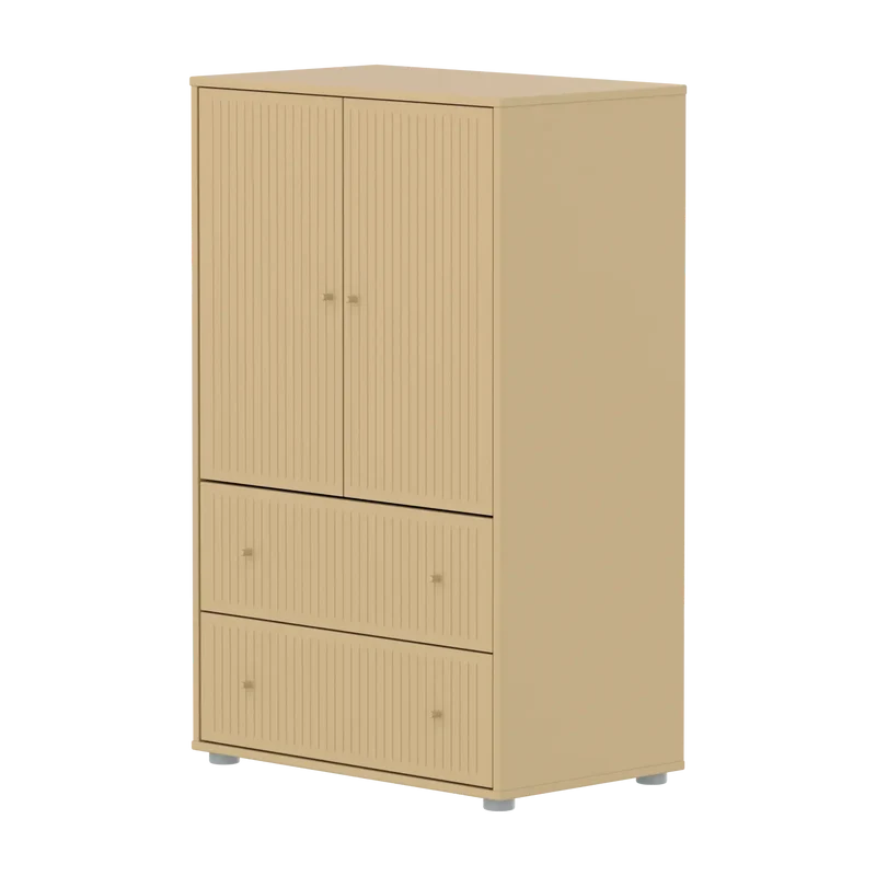 Flexa Saga Schrank, 2 Türen und 2 Schubladen mit Rillen Sand/Grau