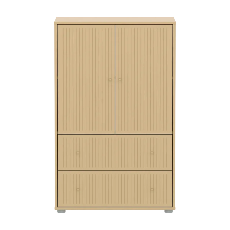 Flexa Saga Schrank, 2 Türen und 2 Schubladen mit Rillen Sand/Grau