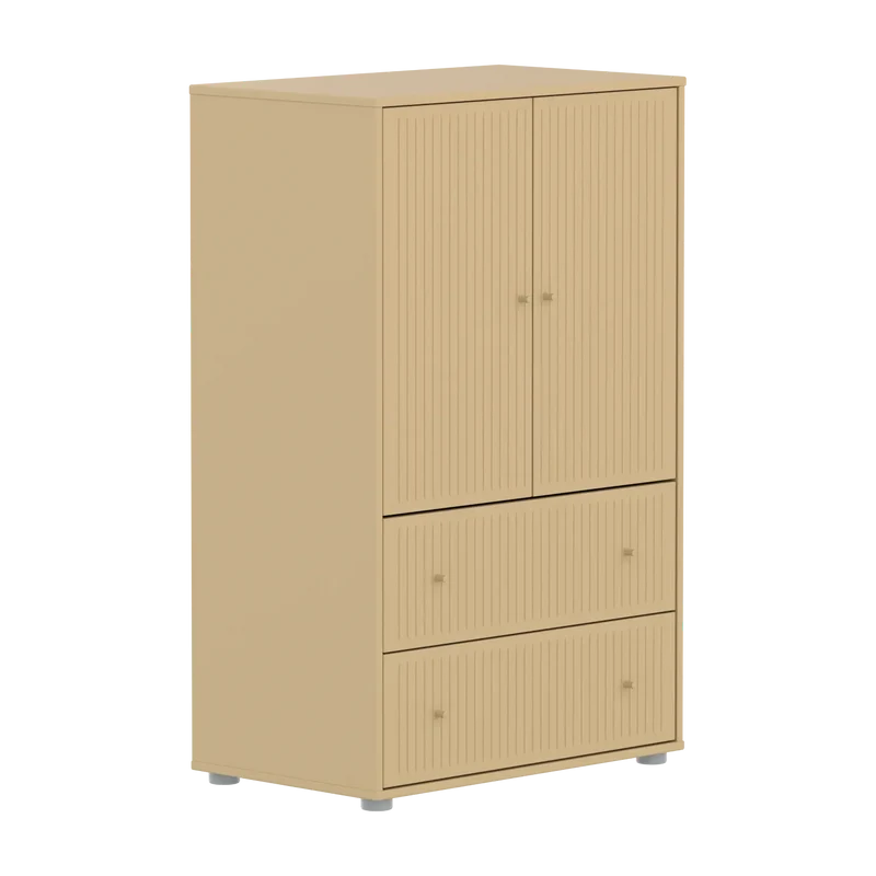 Flexa Saga Schrank, 2 Türen und 2 Schubladen mit Rillen Sand/Grau