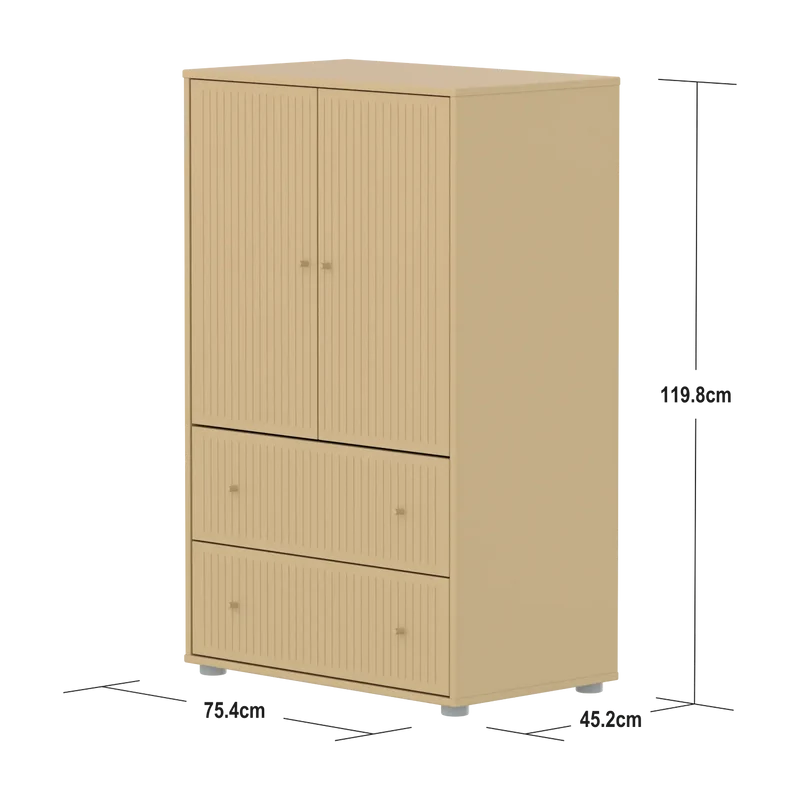 Flexa Saga Schrank, 2 Türen und 2 Schubladen mit Rillen Sand/Grau
