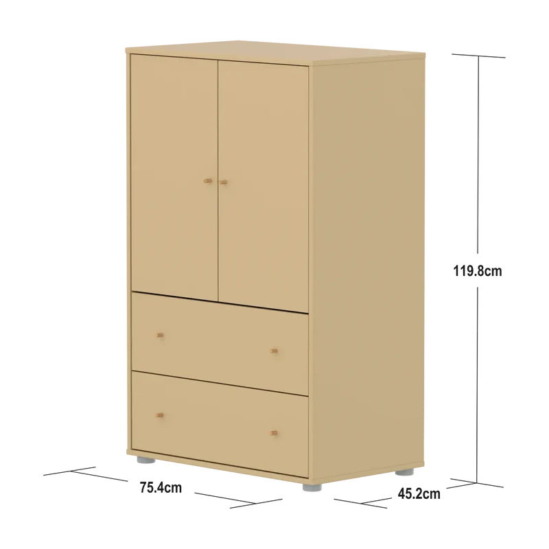 Flexa Saga Schrank, 2 Türen und 2 Schubladen Sand/Eiche/Grau