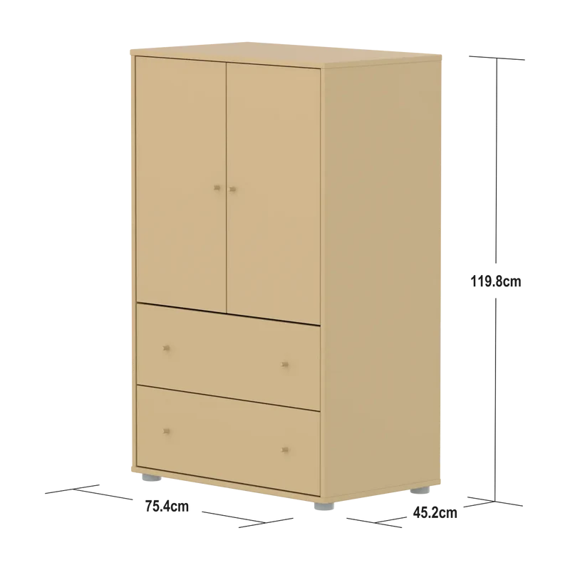 Flexa Saga Schrank, 2 Türen und 2 Schubladen Sand/Grau