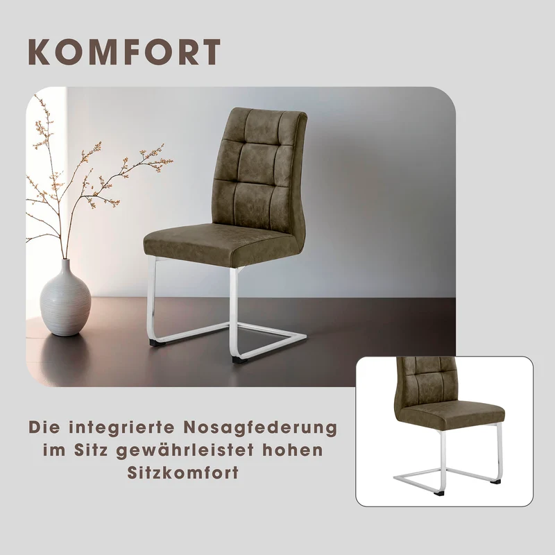 2er Set Schwingstuhl MARLEN XXL / Vintage-Stoff anthrazit, Vintage-Stoff braun Gestell verchromt oder Webstoff dunkelgrau Gestell schwarz / Küchenstühle / Esszimmerstühle / Polsterstuhl / Stühle / B 47, H 96, T 62 cm