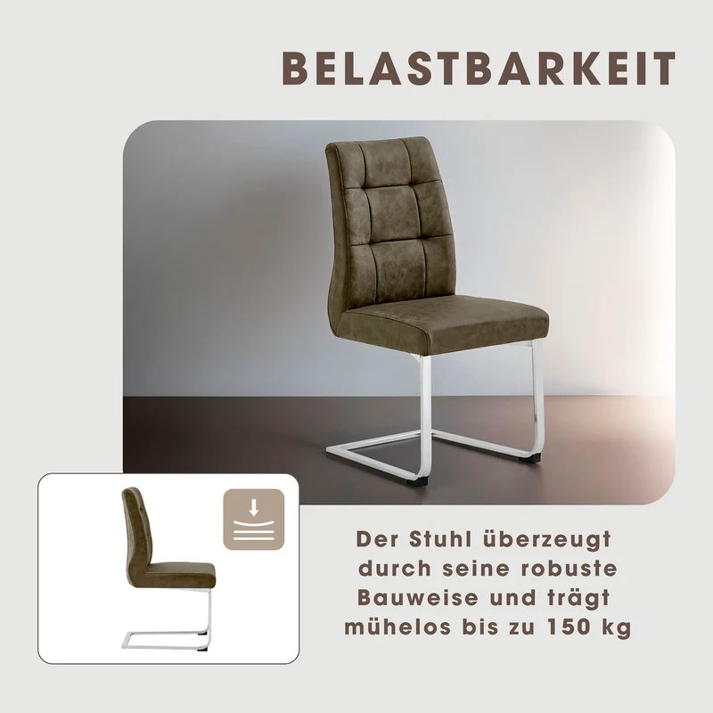 2er Set Schwingstuhl MARLEN XXL / Vintage-Stoff anthrazit, Vintage-Stoff braun Gestell verchromt oder Webstoff dunkelgrau Gestell schwarz / Küchenstühle / Esszimmerstühle / Polsterstuhl / Stühle / B 47, H 96, T 62 cm