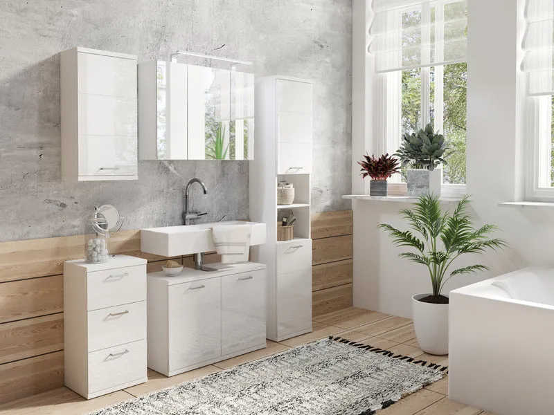 Badezimmer Seitenschrank / in anthrazit, Sonoma Eiche (Eiche-Optik) oder weiß / B 35,5, H 74, T 31,5 cm / mit 2 Schubkästen