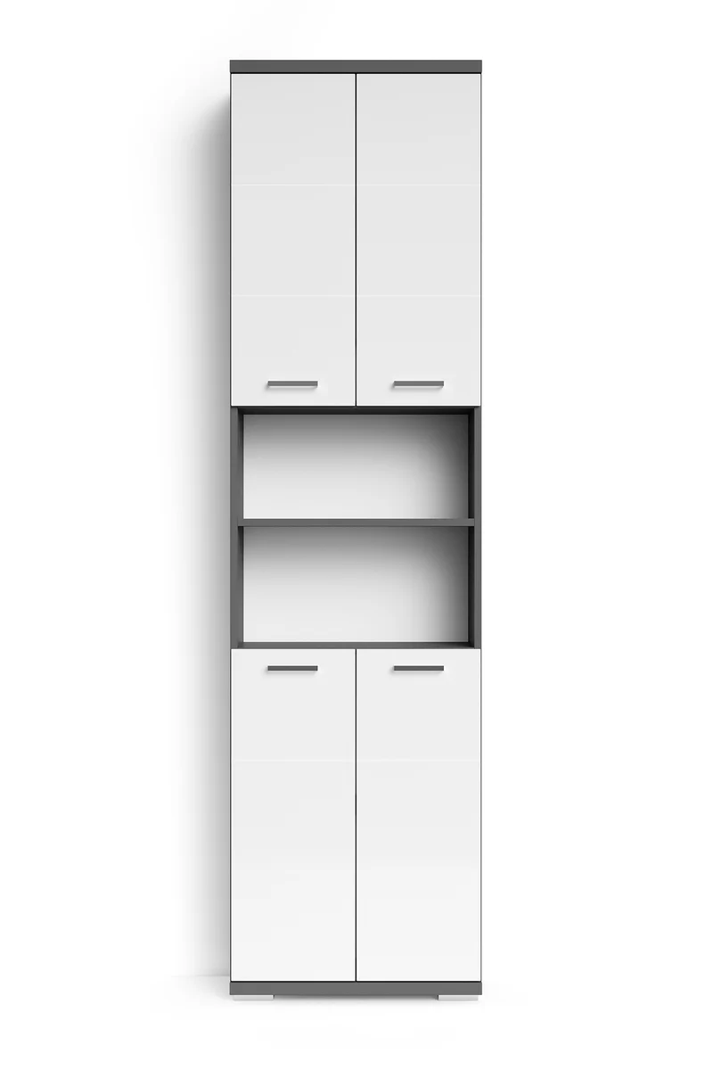 Badezimmer-Hochschrank NEBRASKA / in anthrazit, Sonoma Eiche (Eiche-Optik) oder weiß / B 50, H 192, T 31,5 cm / 4 Türen mit offenen Elementen & viel Stauraum