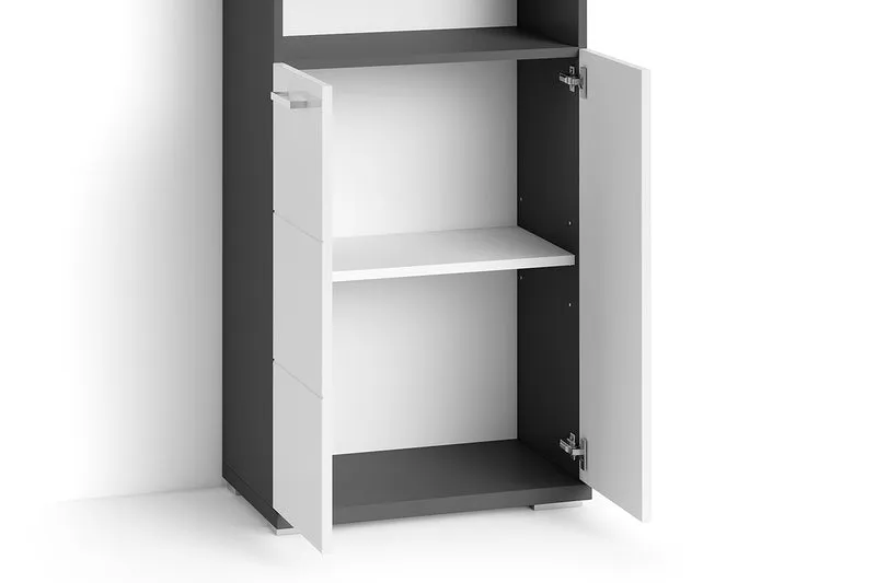 Badezimmer-Hochschrank NEBRASKA / in anthrazit, Sonoma Eiche (Eiche-Optik) oder weiß / B 50, H 192, T 31,5 cm / 4 Türen mit offenen Elementen & viel Stauraum