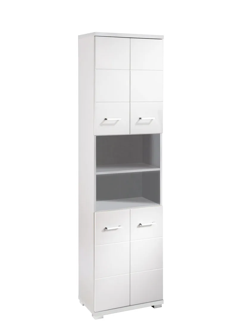 Badezimmer-Hochschrank NEBRASKA / in anthrazit, Sonoma Eiche (Eiche-Optik) oder weiß / B 50, H 192, T 31,5 cm / 4 Türen mit offenen Elementen & viel Stauraum