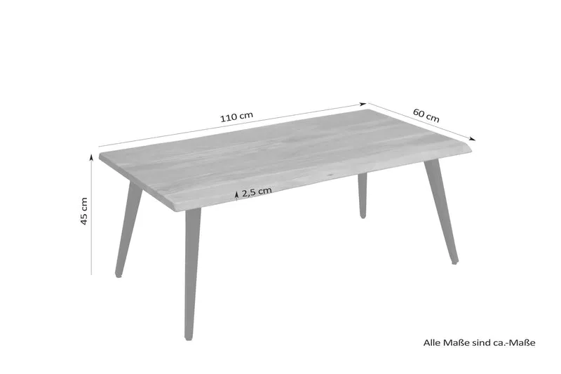 Couchtisch CADDY / Akazie natur, Metall schwarz / mit Baumkante / B 60, H 45, T 60 cm oder B 110, H 45, T 60 cm