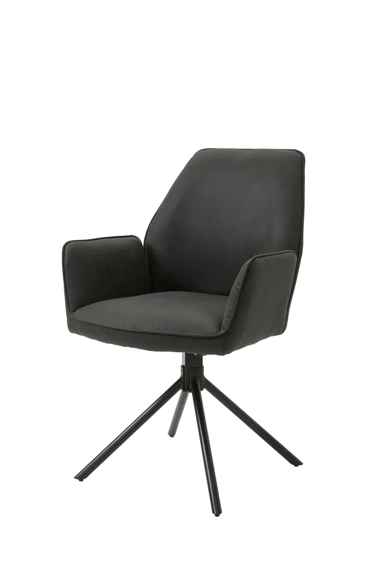 Esszimmerstuhl 2er Set Blair / Microfaser in schwarz, Samt in anthrazit oder Webstoff in hellgrau / Gestell Metall schwarz / Sitzschale 360° drehbar / Esszimmerstuhl / Wohnzimmerstuhl / B 57, H 89, T 61 cm