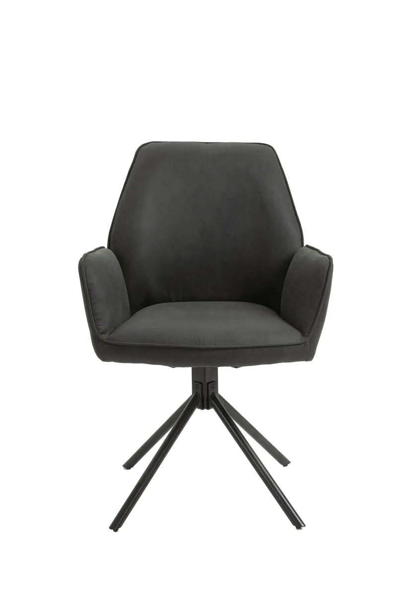 Esszimmerstuhl 2er Set Blair / Microfaser in schwarz, Samt in anthrazit oder Webstoff in hellgrau / Gestell Metall schwarz / Sitzschale 360° drehbar / Esszimmerstuhl / Wohnzimmerstuhl / B 57, H 89, T 61 cm