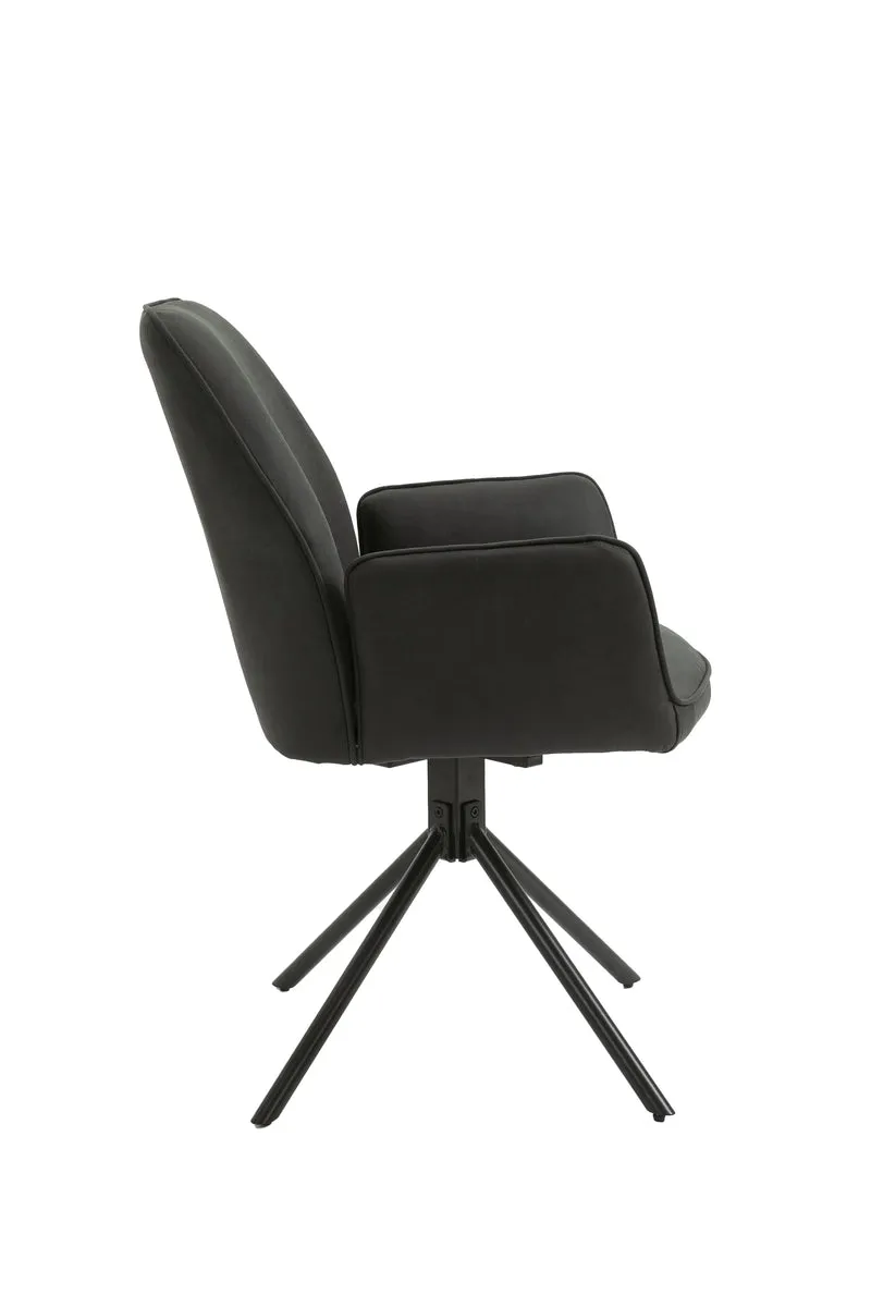 Esszimmerstuhl 2er Set Blair / Microfaser in schwarz, Samt in anthrazit oder Webstoff in hellgrau / Gestell Metall schwarz / Sitzschale 360° drehbar / Esszimmerstuhl / Wohnzimmerstuhl / B 57, H 89, T 61 cm