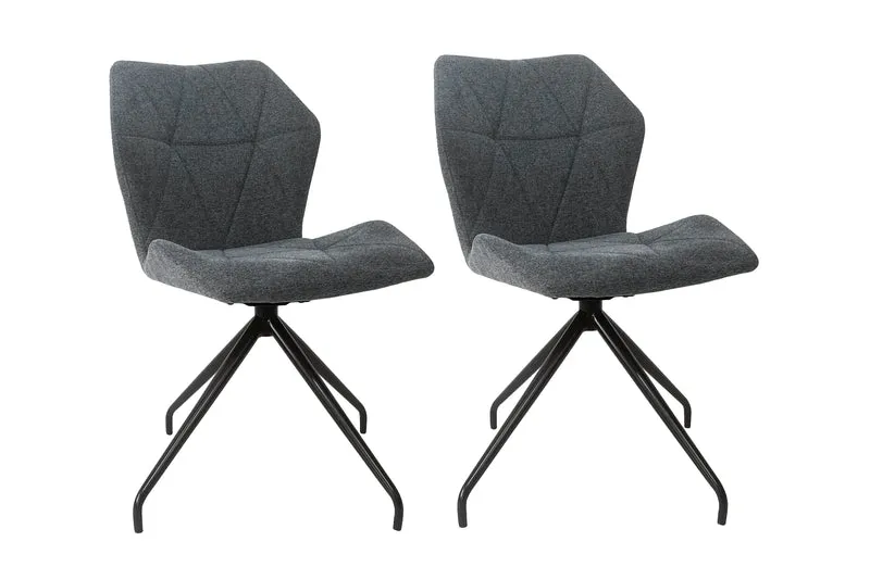 Esszimmerstuhl 2er Set IMKE / Kunstleder grau oder schwarz / Gestell Metall schwarz / Sitzschale 360° drehbar / Esszimmerstuhl / Diamanten-Steppung / B 52, H 90,5, T 62 cm