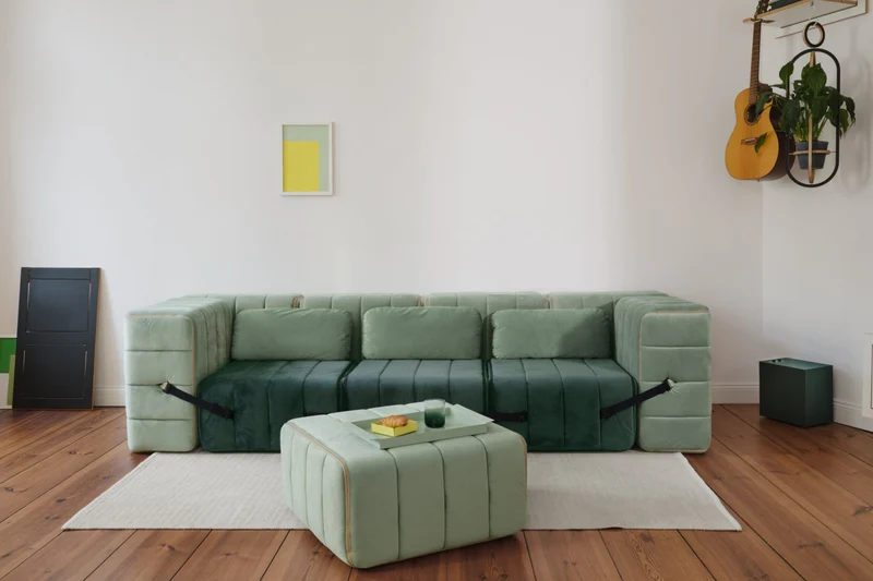 Module en tissu velours Barcelone orange 68x68x34cm Curt - Ambivalenz