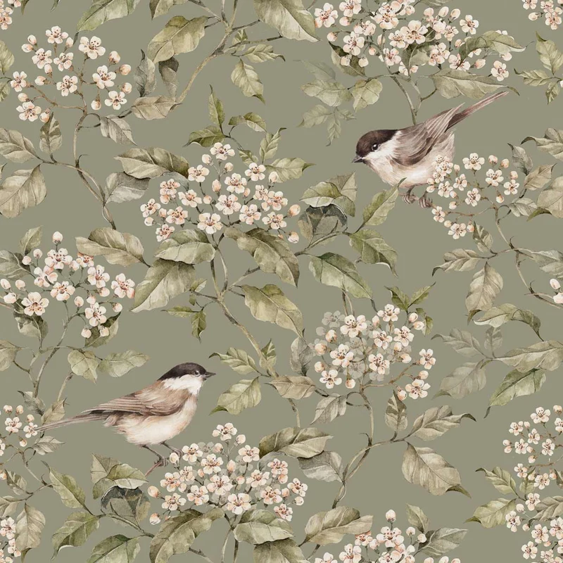 Dekornik Tapete Vögel and Grün Spring Streifen 50 x 280
