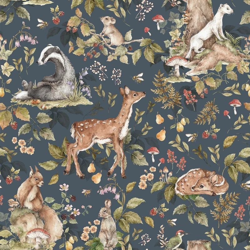 Dekornik Tapete Cute forest animals Dunkel Streifen 100 x 280