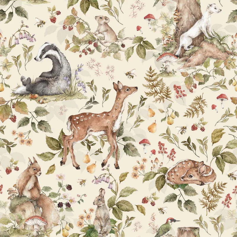 Dekornik Tapete Cute forest animals Hell Streifen 100 x 280