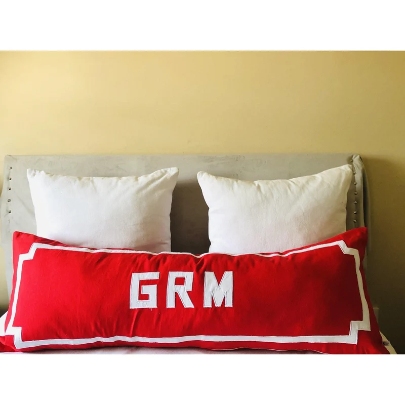 Red Appliquéd Monogrammed Bed Pillow Cover