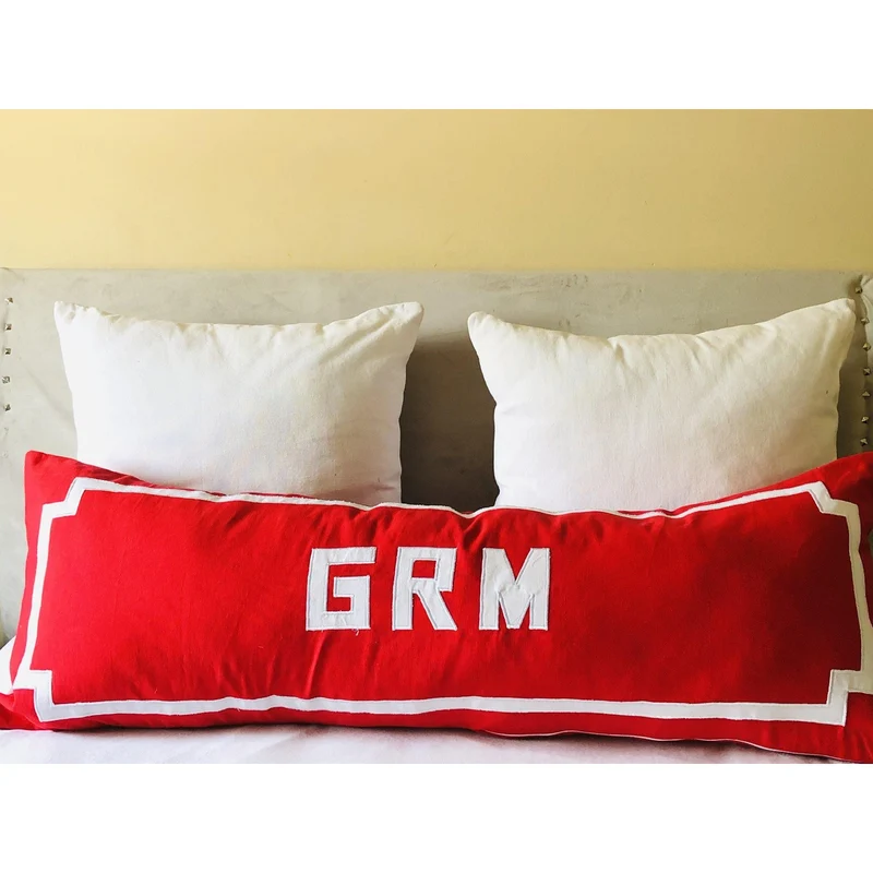 Red Appliquéd Monogrammed Bed Pillow Cover