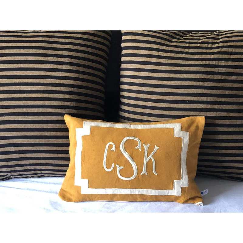 Yellow Monogram Lumbar Decorative Throw Pillow