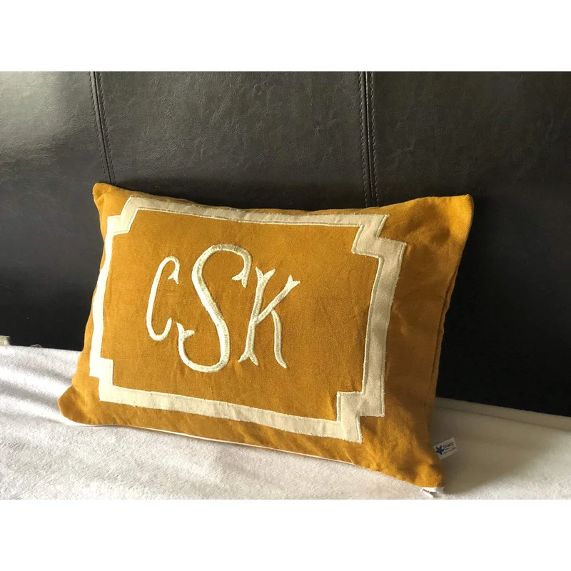 Yellow Monogram Lumbar Decorative Throw Pillow