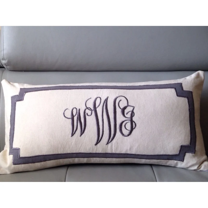 Monogram Ivory Long Pillows, Monogram Bedroom Decor