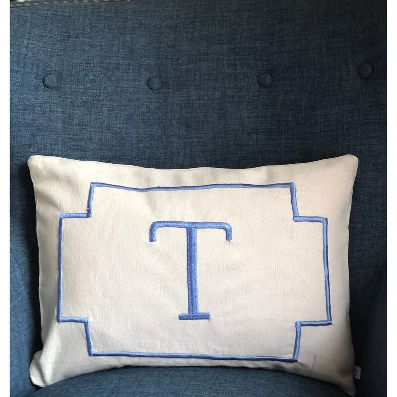 Monogram Blue Lumbar Pillow, Small Rectangle Lumbar Pillow