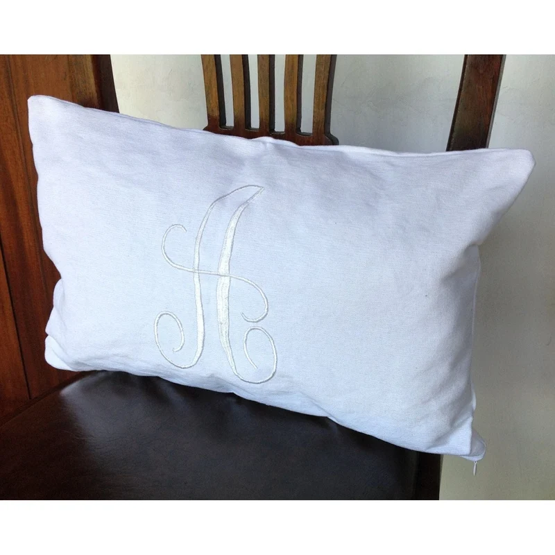 Monogram Lumbar White Pillows. Personalized Small Pillow