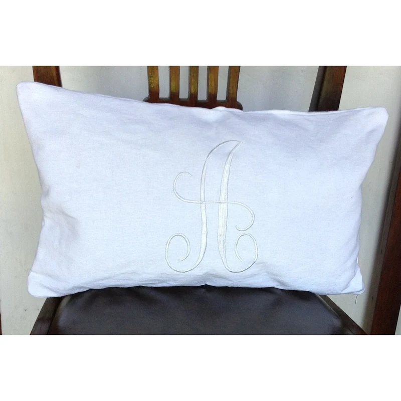 Monogram Lumbar White Pillows. Personalized Small Pillow