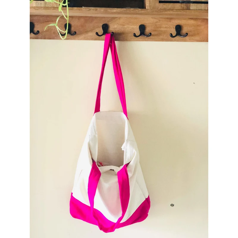 Upcycle Cotton Tote Bags Pink, Eco Friendly Grocery Bags, Shopping & Gym Bag