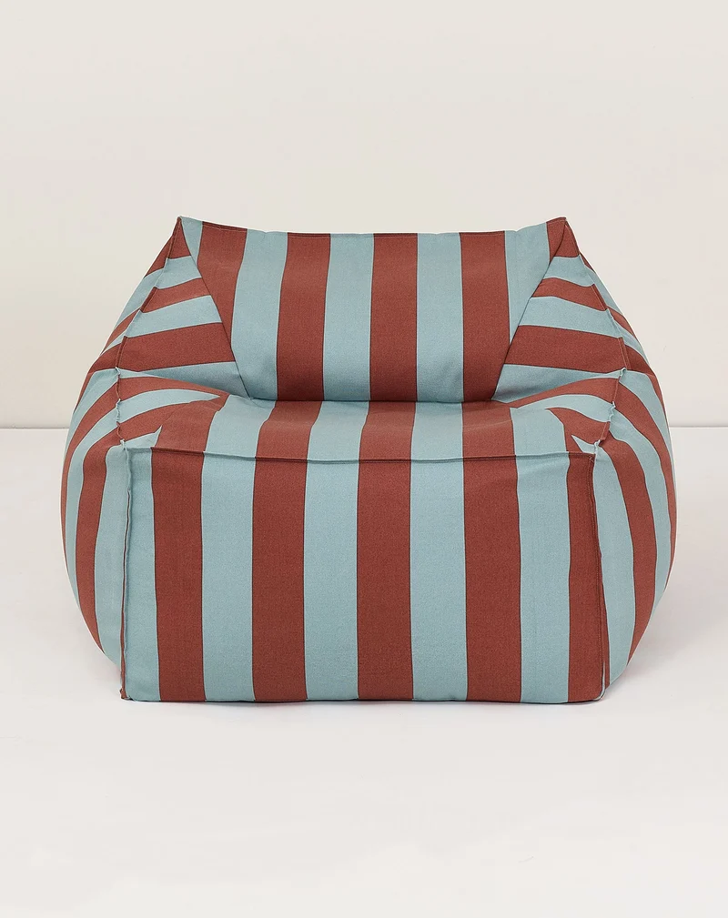 Nobodinoz Outdoor Sitzsack-Sessel Lenny Erwachsenengrösse Toffee Blau gestreift