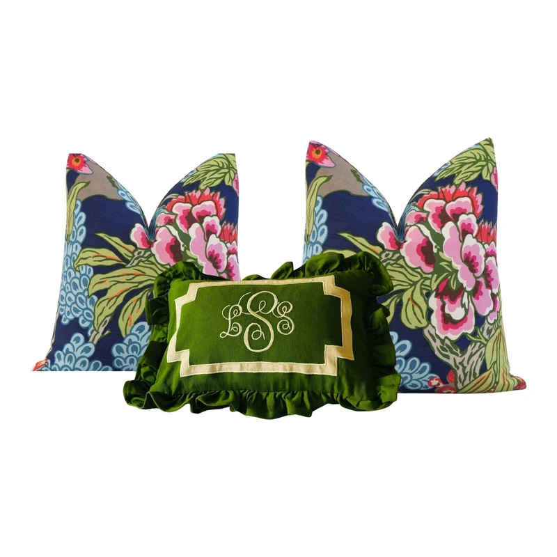 Green Ruffles Lumbar Ruffle Pillows