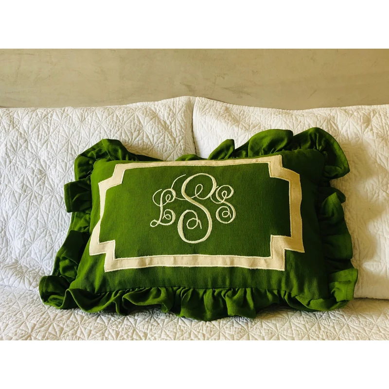 Green Ruffles Lumbar Ruffle Pillows
