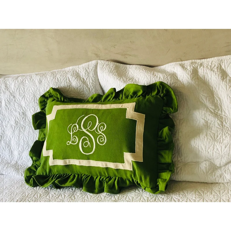 Green Ruffles Lumbar Ruffle Pillows