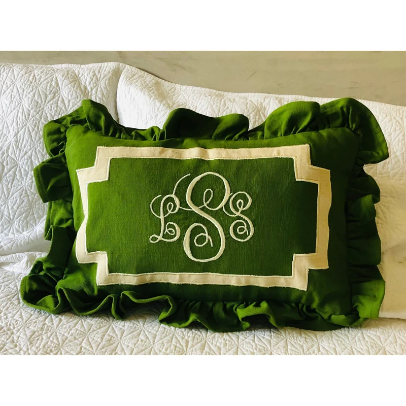 Green Ruffles Lumbar Ruffle Pillows