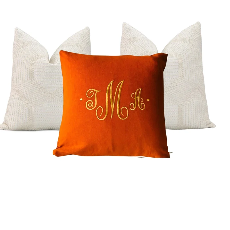 Monogram Rust Pillow Cover, Decorative Monogrammed