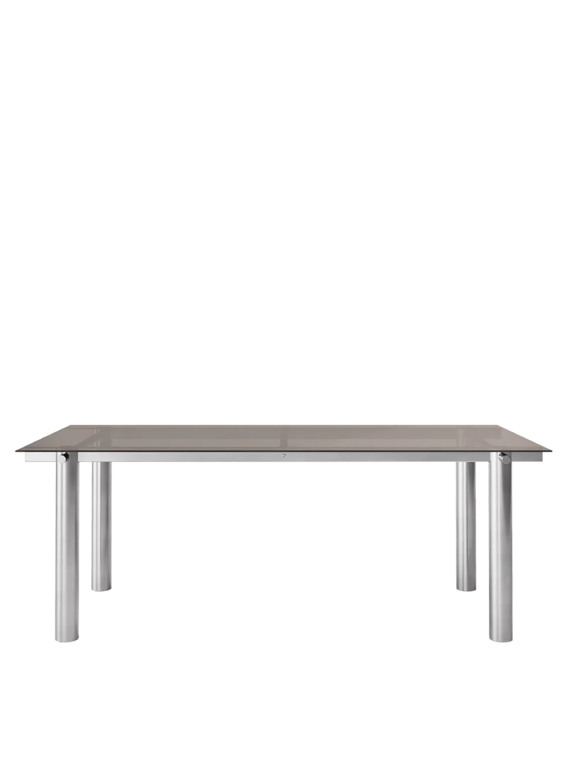 Table à manger rectangulaire en acier inoxydable brossé et verre teinté foncé 200 x 90 cm Atura - Ferm Living