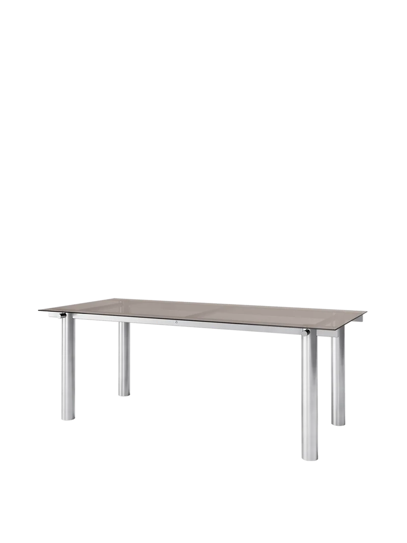Table à manger rectangulaire en acier inoxydable brossé et verre teinté foncé 200 x 90 cm Atura - Ferm Living