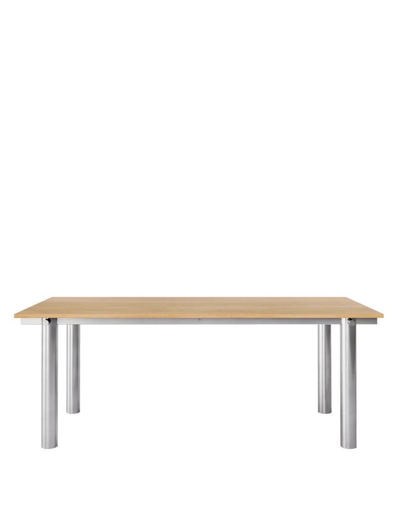 Table à manger rectangulaire en acier inoxydable brossé et chêne naturel vernis 200 x 90 cm Atura - Ferm Living